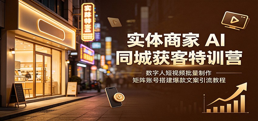 实体商家AI同城获客特训营：数字人短视频批量制作，矩阵账号搭建爆款文案引流教程-得宝资源站