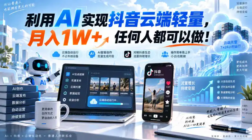 利用AI实现抖音云端轻量，月入1W+，任何人都可以做！【揭秘】-得宝资源站