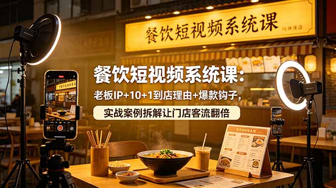 餐饮短视频系统课：老板IP+10+1到店理由+爆款钩子，实战案例拆解让门店客流翻倍-得宝资源站