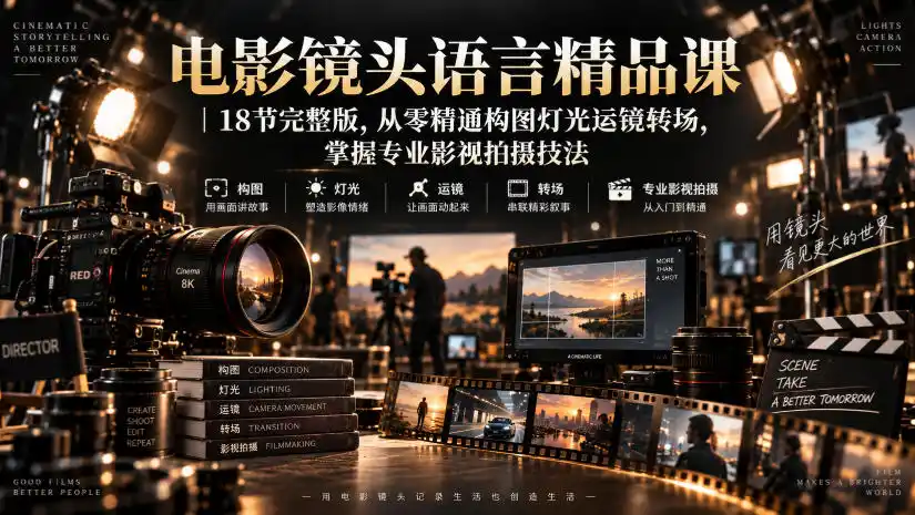 电影镜头语言精品课｜18节完整版，从零精通构图灯光运镜转场，掌握专业影视拍摄技法-得宝资源站