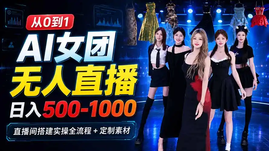 AI 女团无人直播，躺入500-1000每天，直播间搭建实操全流程+定制素材-得宝资源站