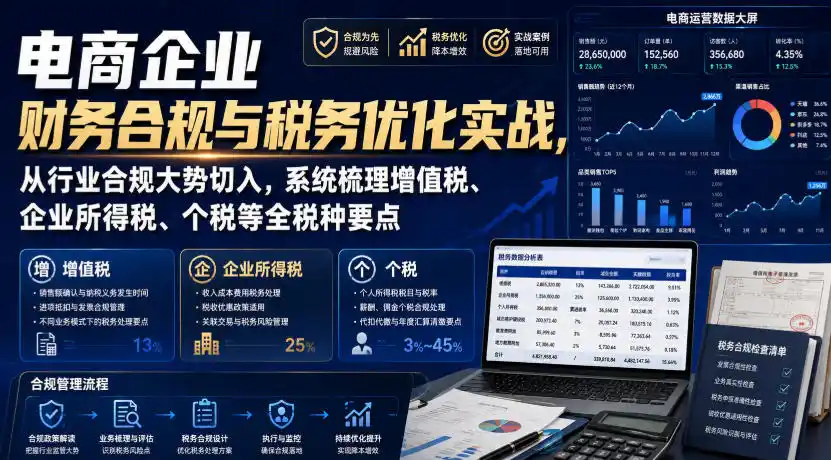 电商企业财务合规与税务优化实战，从行业合规大势切入，系统梳理增值税、企业所得税、个税等全税种要点-得宝资源站