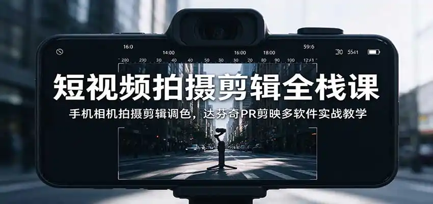 短视频拍摄剪辑全栈课：手机相机拍摄剪辑调色，达芬奇PR剪映多软件实战教学-得宝资源站