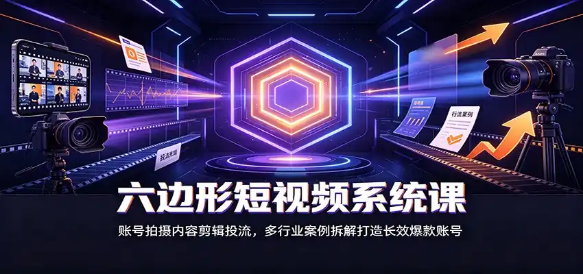 六边形短视频系统课：账号拍摄内容剪辑投流，多行业案例拆解打造长效爆款账号-得宝资源站
