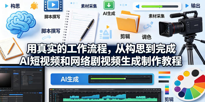 用真实的工作流程，从构思到完成AI短视频和网络剧视频生成制作教程-中英字幕-得宝资源站
