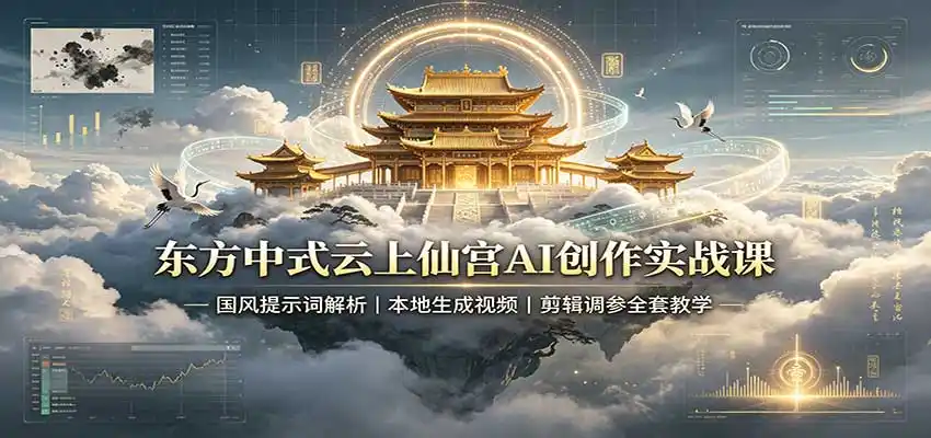 东方中式云上仙宫AI创作实战课：国风提示词解析，本地生成视频，剪辑调参全套教学-得宝资源站