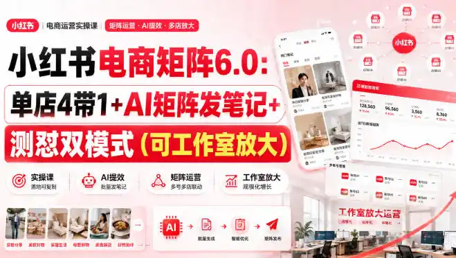 小红书电商矩阵6.0：单店4带1+AI矩阵发笔记+测怼双模式(可工作室放大)-得宝资源站