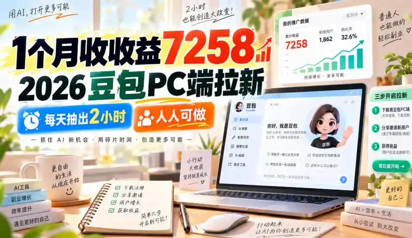 1个月收收益7258，2026豆包PC端拉新，每天抽出2小时，人人可做-得宝资源站
