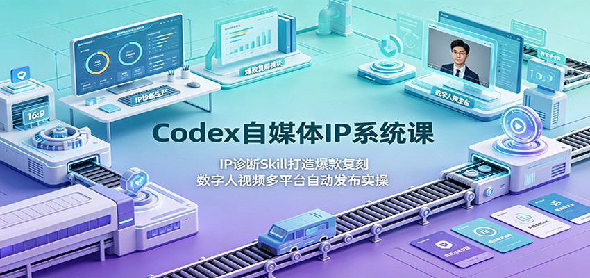 Codex自媒体IP系统课：IP诊断Skill打造爆款复刻，数字人视频多平台自动发布实操-得宝资源站