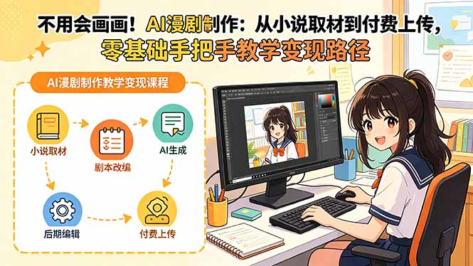 不用会画画！AI漫剧制作：从小说取材到付费上传，零基础手把手教学变现路径-得宝资源站