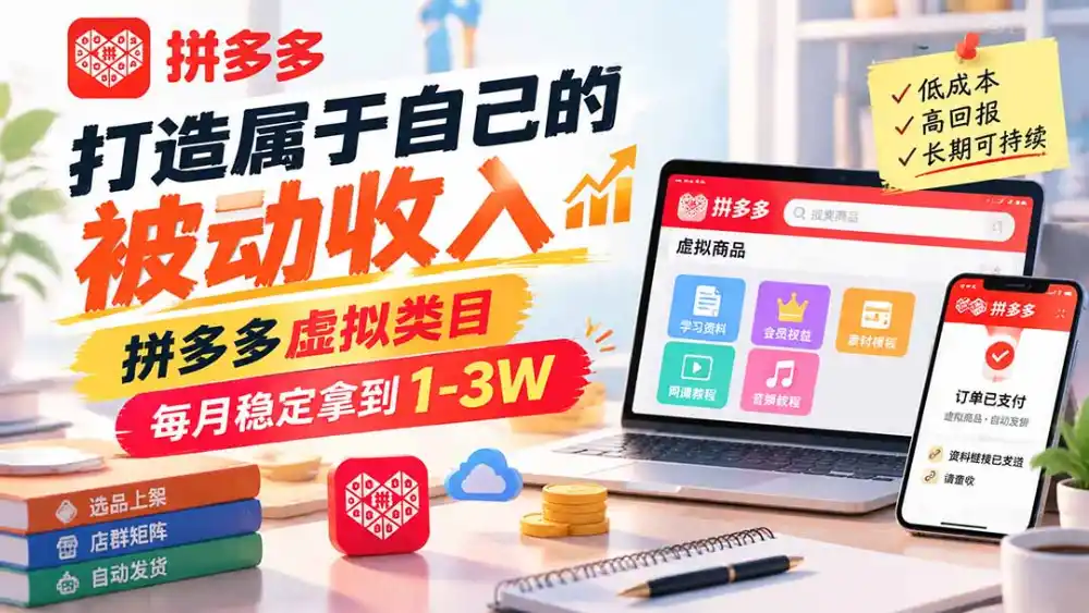打造属于自己的被动收入，拼多多虚拟类目，每月稳定拿到 1-3W-得宝资源站