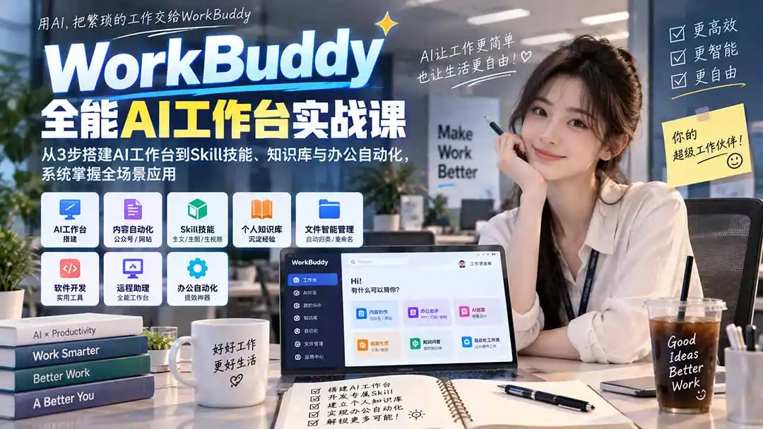 WorkBuddy全能AI工作台实战课：从3步搭建AI工作台到Skill技能、知识库与办公自动化，系统掌握全场景应用-得宝资源站