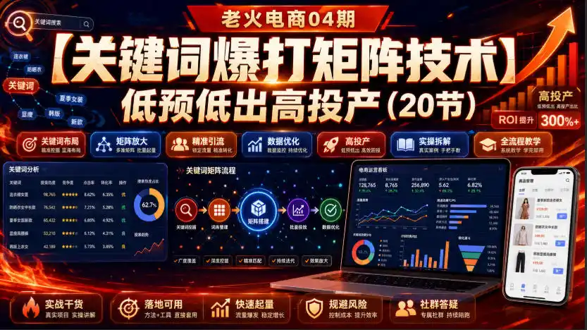 老火电商04期：【关键词爆打矩阵技术】低预低出高投产(20节)-得宝资源站