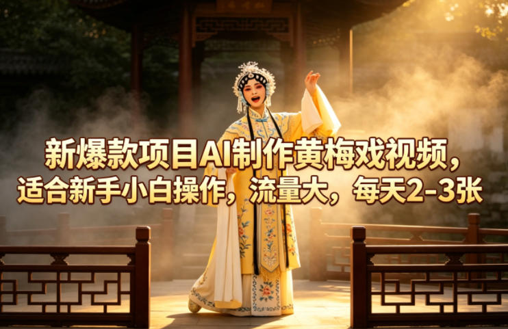 新爆款项目AI制作黄梅戏视频，适合新手小白操作，流量大，每天2-3张-得宝资源站