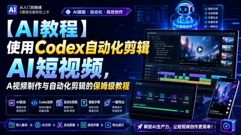 【AI教程】使用Codex自动化剪辑AI短视频，AI视频制作与自动化剪辑的保姆级教程-得宝资源站