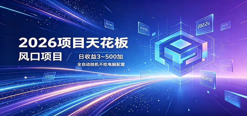 2026项目天花板，风口项目，日收益3~500+全自动挂机，不吃配置-得宝资源站