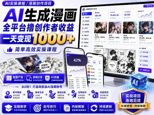 AI生成漫画全平台撸创作者收益内部课程，实操最高单日变现1k+-得宝资源站