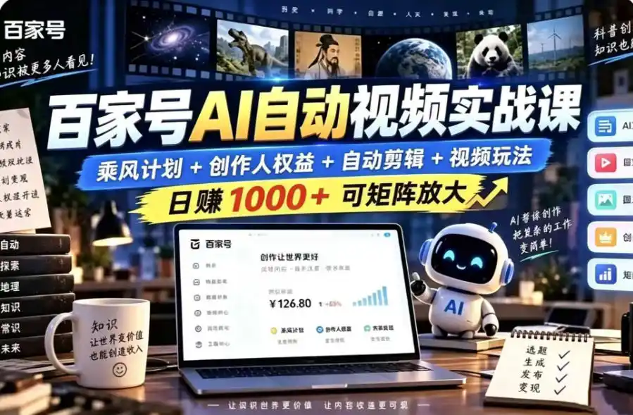 百家号自动矩阵玩法，长期可以做的项目，日入1k+，真正的睡后收入-得宝资源站