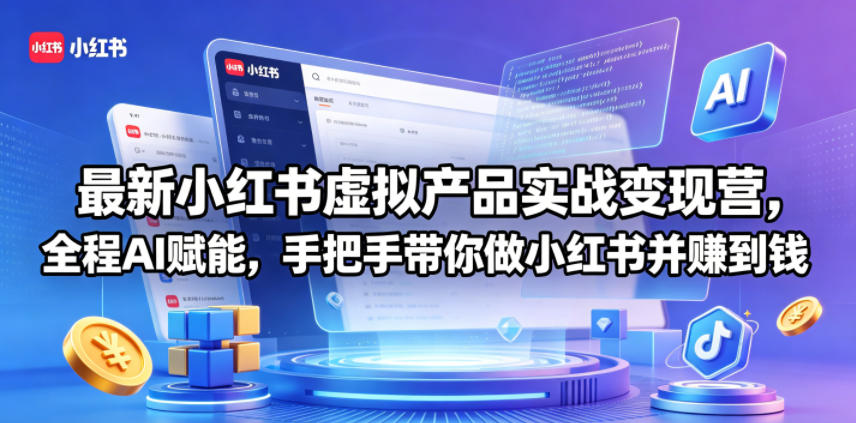 最新小红书虚拟产品实战变现营，全程AI赋能，手把手带你做小红书并赚到钱-得宝资源站