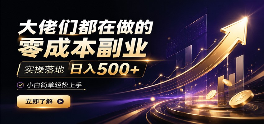 大佬们都在做的零成本副业，实操落地日入500+，小白一秒上手-得宝资源站