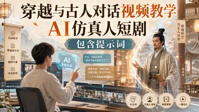 穿越与古人对话视频教学，AI仿真人短剧，包含提示词-得宝资源站