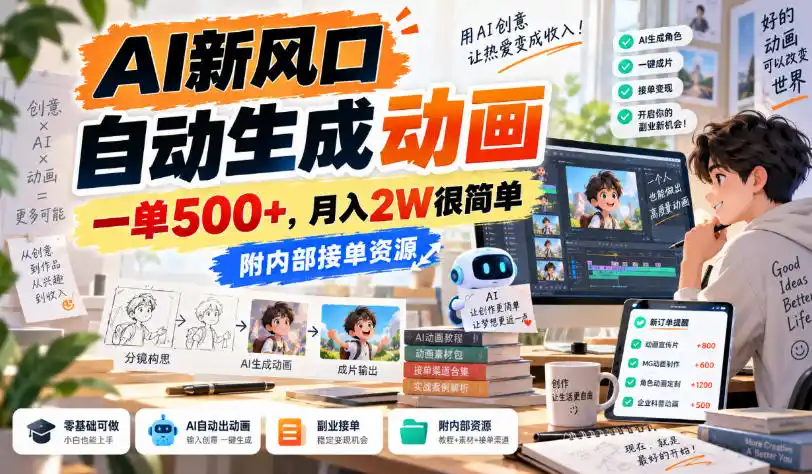 AI新风口，自动生成动画，一单500+，月入2W很简单，附内部接单资源【揭秘】-得宝资源站