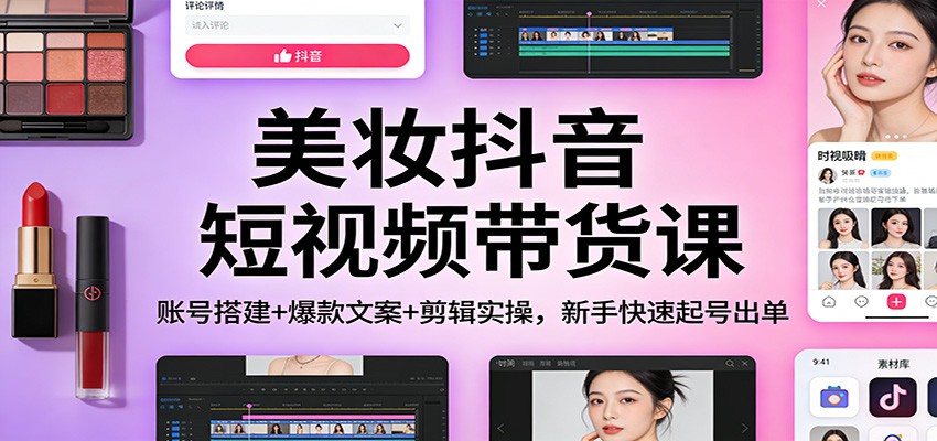 美妆抖音短视频带货课：账号搭建+爆款文案+剪辑实操，新手快速起号出单-得宝资源站