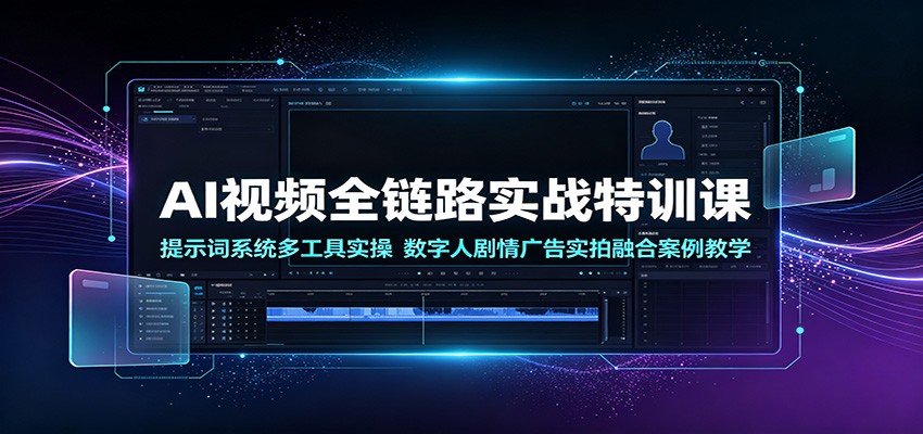 AI视频全链路实战特训课：提示词系统多工具实操，数字人剧情广告实拍融合案例教学-得宝资源站