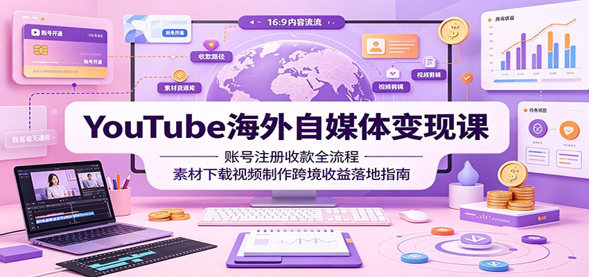 YouTube海外自媒体变现课：账号注册收款全流程，素材下载视频制作跨境收益落地指南-得宝资源站
