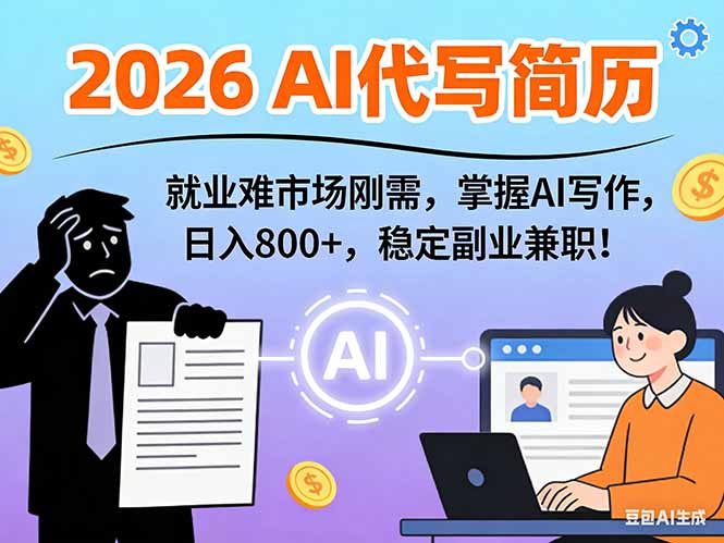 AI代写简历，超暴利，用万能模板月入1-3万实战教程，2026年市场刚需！-得宝资源站