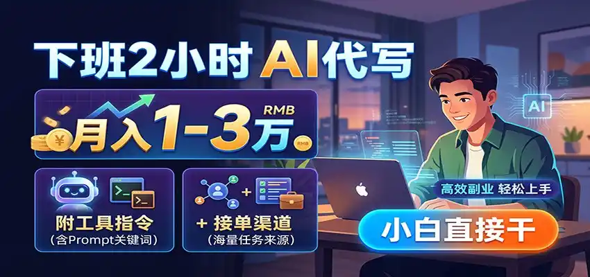 下班2小时AI代写，月入1-3万，附工具指令+接单渠道，小白直接干-得宝资源站