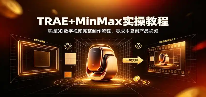TRAE+MinMax实操教程：3D数字视频完整制作流程，零成本复刻产品视频-得宝资源站