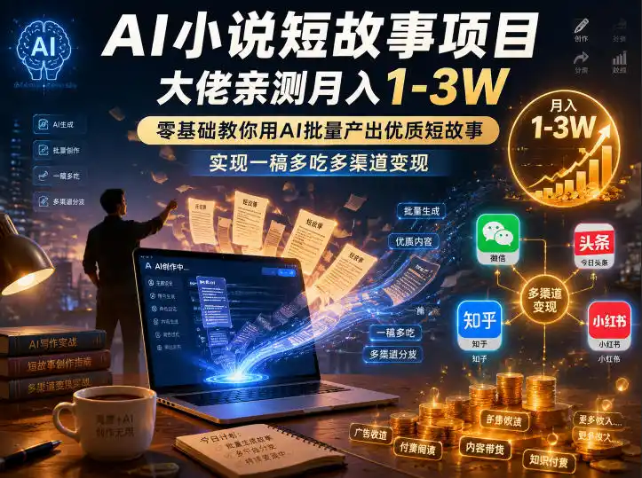 AI小说短故事项目，大佬亲测月入1-3W，零基础教你用AI批量产出优质短故事，实现一稿多吃多渠道变现(更新0824)-得宝资源站