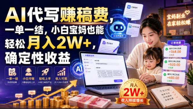 AI代写賺稿费，一单一结，小白宝妈也能轻松月入2W+，确定性收益【揭秘】-得宝资源站