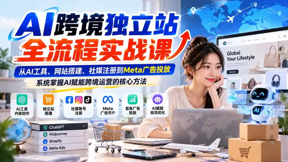 AI跨境独立站全流程实战课：从AI工具、网站搭建、社媒注册到Meta广告投放，系统掌握AI赋能跨境运营的核心方法-得宝资源站