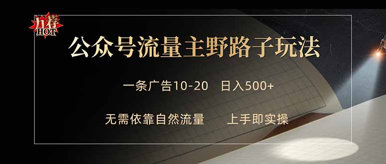 公众号流量主野路子玩法 单条广告10-20元 日入500+-得宝资源站