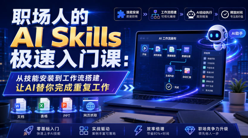职场人的AI Skills极速入门课：从技能安装到工作流搭建，让AI替你完成重复工作-得宝资源站