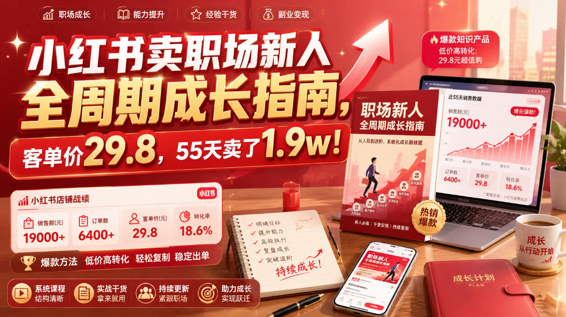 小红书卖职场新人全周期成长指南，客单价29.8，55天卖了1.9w！-得宝资源站