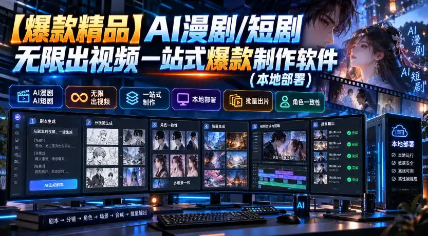 【爆款精品】AI漫剧/短剧无限出视频一站式爆款制作软件(本地部署)-得宝资源站