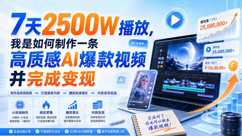 7天2500W播放，我是如何制作一条高质感AI爆款视频并完成变现-得宝资源站