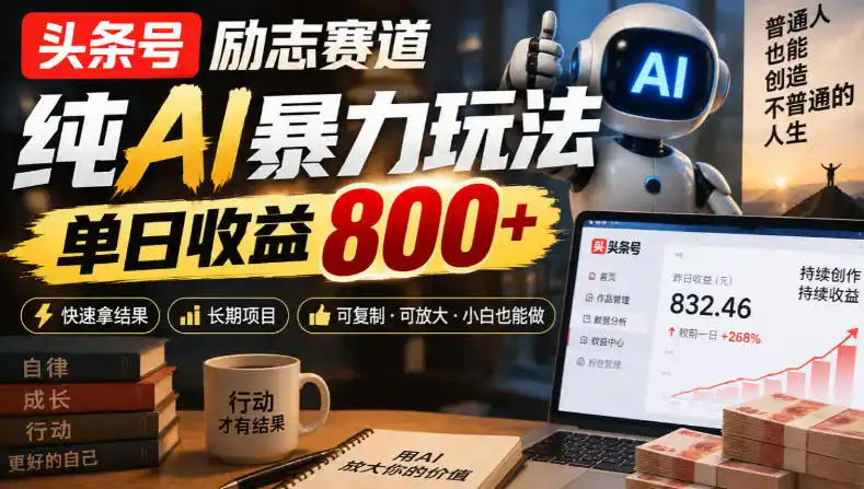 头条号励志赛道，纯AI暴力玩法，单日收益800+，快速拿结果，长期项目-得宝资源站
