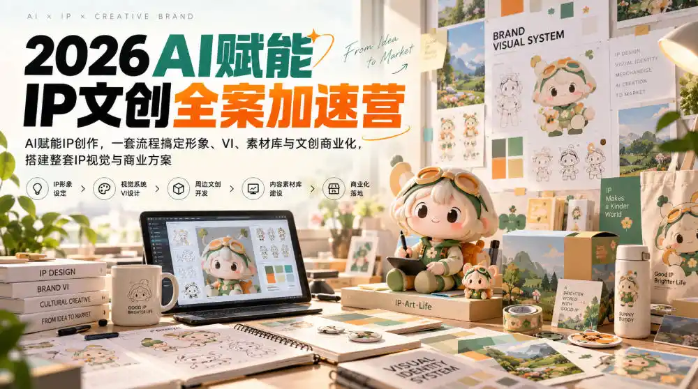 2026AI赋能ip文创全案加速营，AI赋能IP创作，一套流程搞定形象、VI、素材库与文创商业化，搭建整套IP视觉与商业方案-得宝资源站