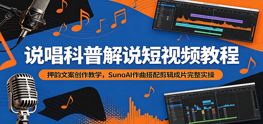 说唱科普解说短视频教程：押韵文案创作教学，SunoAI作曲搭配剪辑成片完整实操-得宝资源站