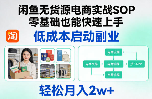 闲鱼无货源电商实战SOP，零基础也能快速上手，低成本启动副业，轻松月入2w+-得宝资源站