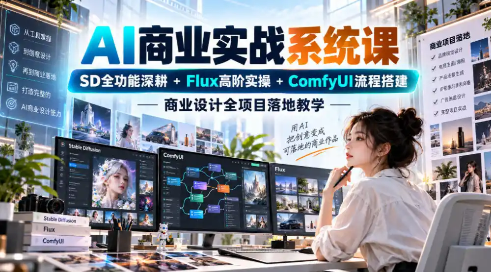 AI商业实战系统课｜SD全功能深耕+Flux高阶实操+Comfyui流程搭建，商业设计全项目落地教学-得宝资源站
