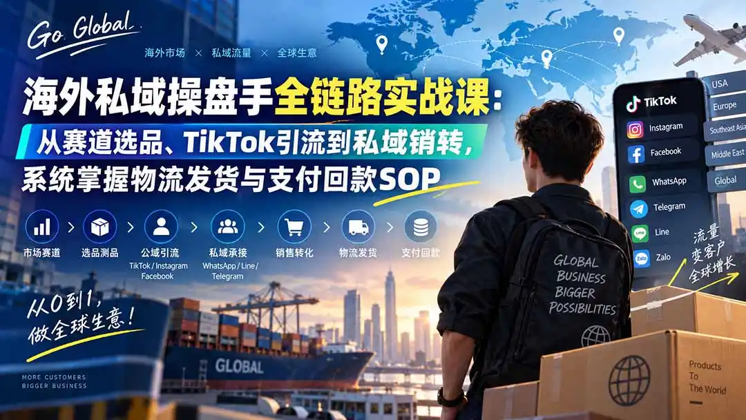 海外私域操盘手全链路实战课：从赛道选品、TikTok引流到私域销转，系统掌握物流发货与支付回款SOP-得宝资源站