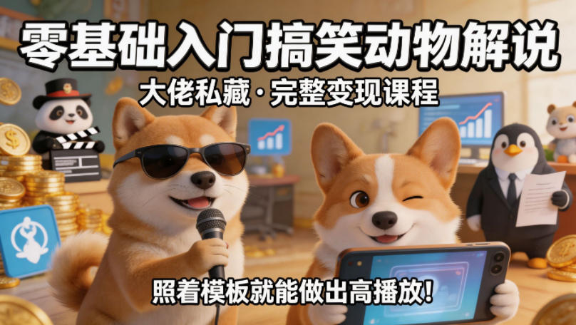 零基础入门搞笑动物解说，大佬私藏完整变现课程，照着模板就能做出高播放-得宝资源站