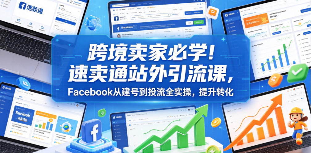 跨境卖家必学！速卖通站外引流课，Facebook从建号到投流全实操，提升转化-得宝资源站