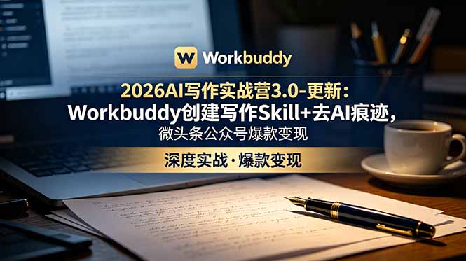 2026AI写作实战营3.0-更新：Workbuddy创建写作Skill+去AI痕迹，微头条公众号爆款变现-得宝资源站