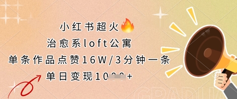 小红书超火的治愈系loft公寓，单条作品点赞16W，3分钟一条，单日变现数张-得宝资源站